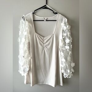CATO Cream/white sheer long sleeve floral blouse - size 14/16- coquette festival